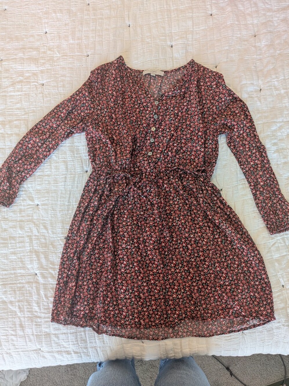 LOFT Girls' Black Floral Long-Sleeve Dress